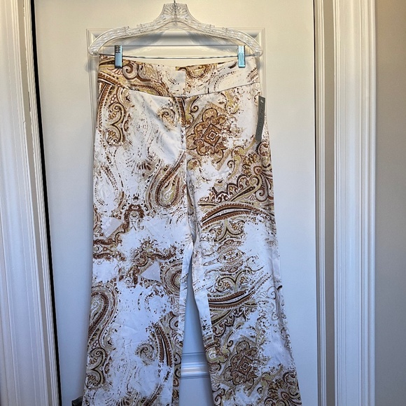 NWT! Wide leg cotton pant in cream and brown. Perfect for Spring! - Picture 1 of 5